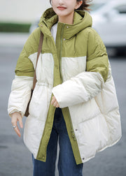 Italian Green Zip Up Patchwork Duck Down Puffer Hooded Jacket Winter