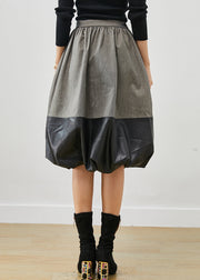 Italian Grey Faux Leather Patchwork Cotton Skirts Spring