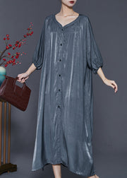 Italian Grey Oversized Linen Silk Long Dresses Summer