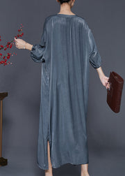 Italian Grey Oversized Linen Silk Long Dresses Summer