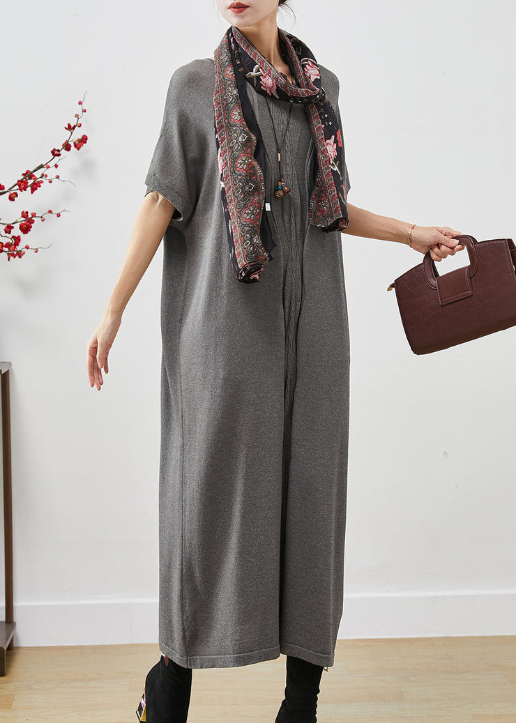 Italian Grey Oversized Wrinkled Cotton Robe Dresses Spring