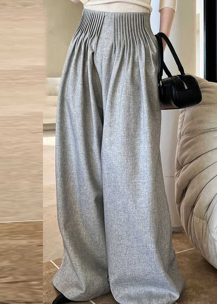 Italian Grey Pockets Wrinkled Wide Leg Pants Fall