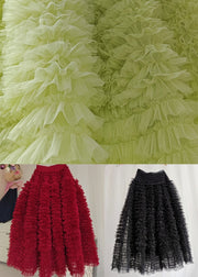 Italian Mulberry Ruffled High Waist Patchwork Tulle Skirt Spring