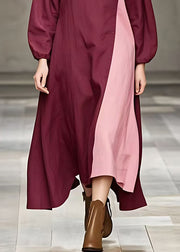 Italian Mulberry Turtleneck Patchwork Maxi Dresses Fall