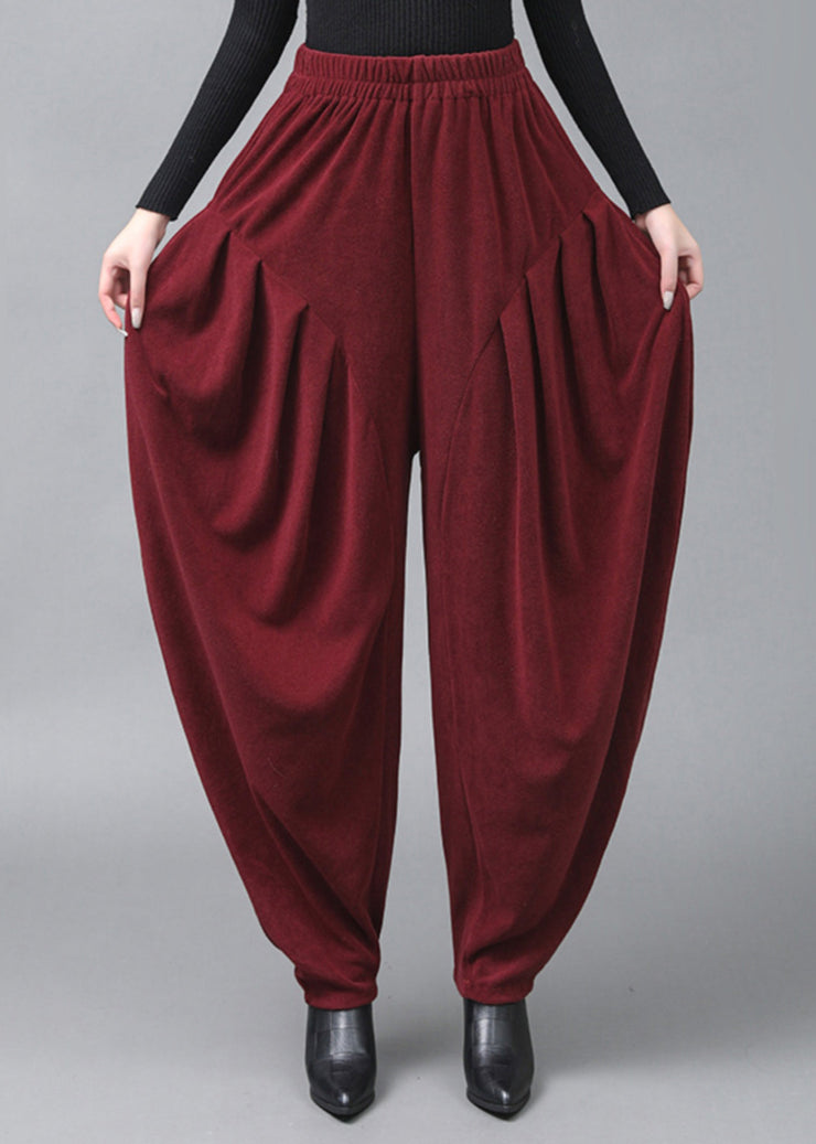 Italian Mulberry Wrinkled Pockets High Waist Cotton Lantern Pants Fall