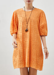 Italian Orange Embroidered Hollow Out Cotton Dress Summer