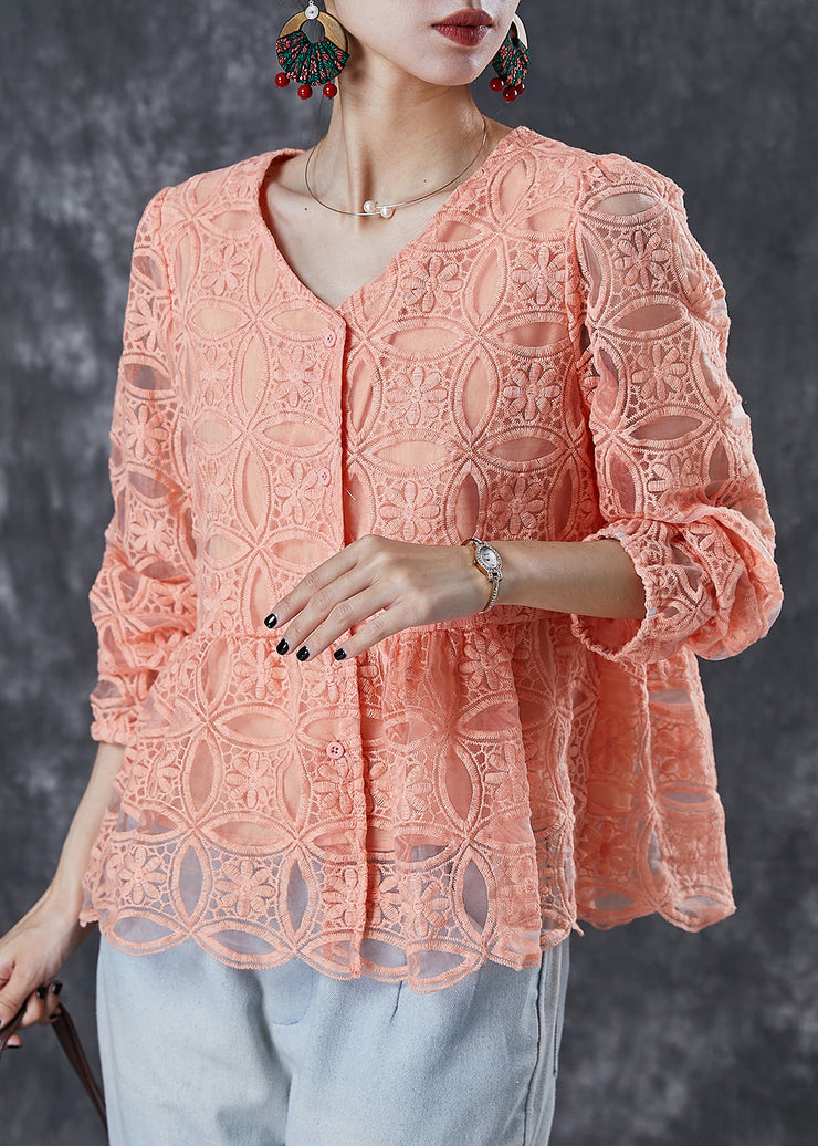 Italian Orange Embroidered Tulle Top Summer