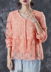 Italian Orange Embroidered Tulle Top Summer