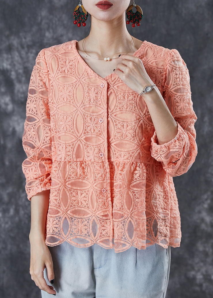 Italian Orange Embroidered Tulle Top Summer