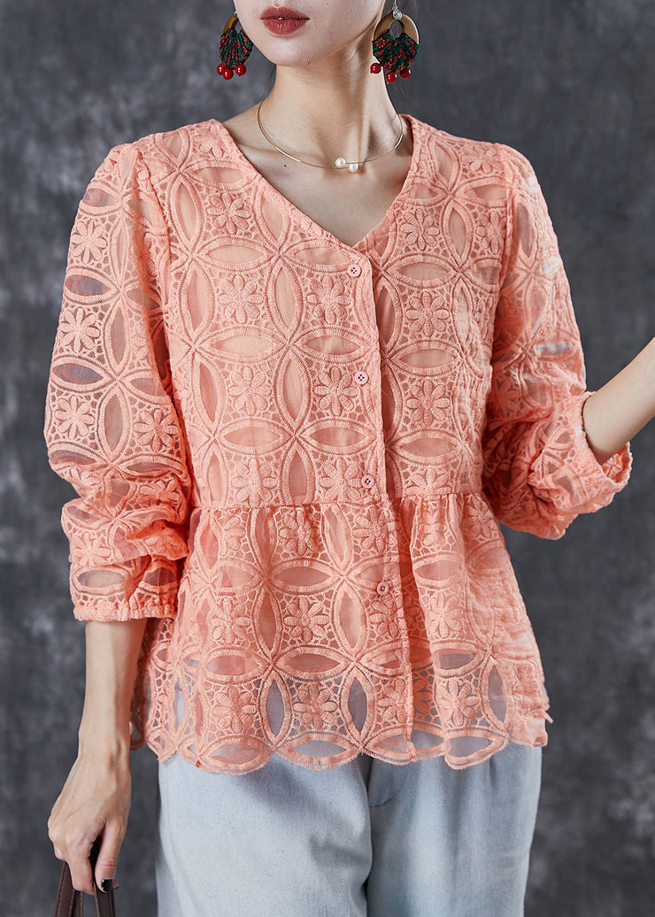 Italian Orange Embroidered Tulle Top Summer