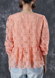 Italian Orange Embroidered Tulle Top Summer