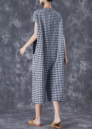 Italian Oversized Plaid Pockets Linen Jumpsuits Summer