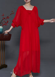 Italian Red Backless Chiffon Vestidos Long Dress Batwing Sleeve