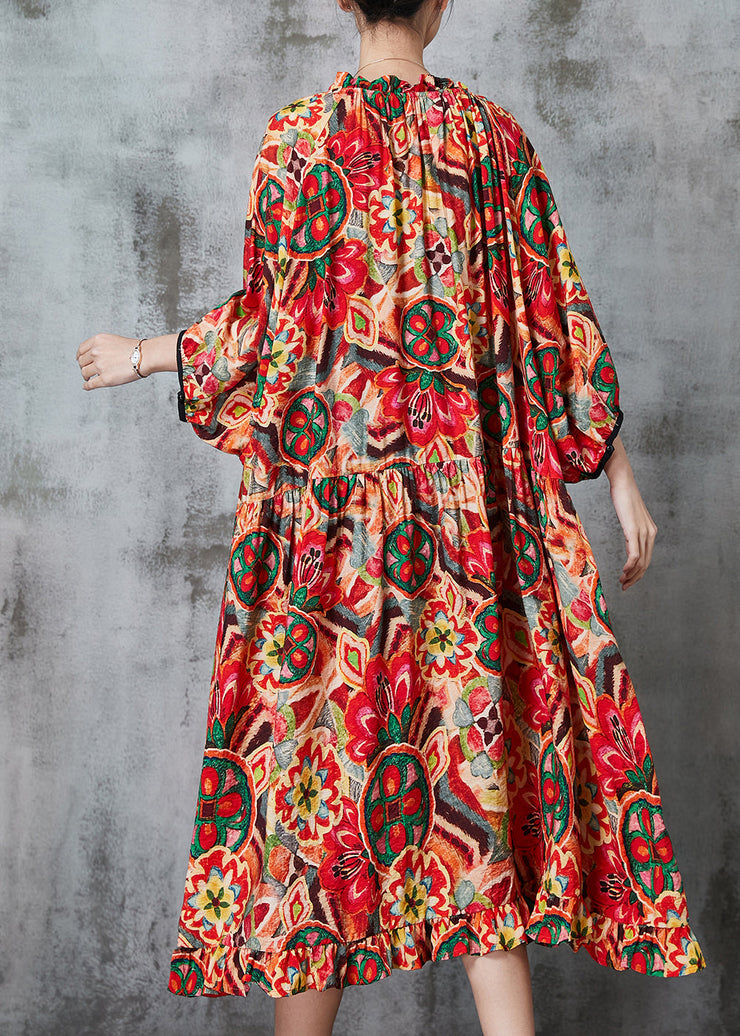 Italian Red Oversized Print Cotton Dress Batwing Sleeve