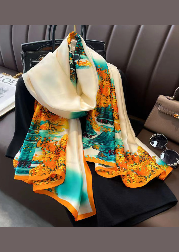 Italian Style Yellow Printed Versatile Silk Scarf