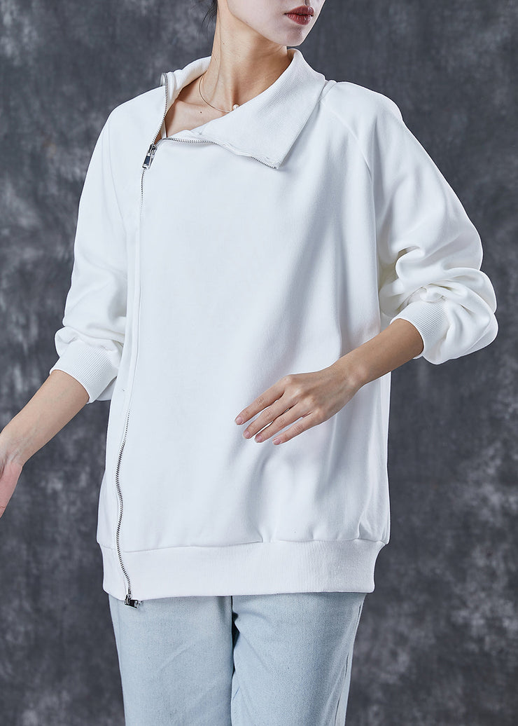 Italian White Asymmetrical Zippered Cotton Streetwear Spring