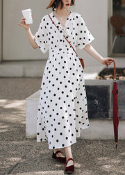 Italian White Lace Up Print Chiffon Long Dress Summer