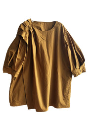 Italian Yellow O-Neck Asymmetrical Cotton Top Fall