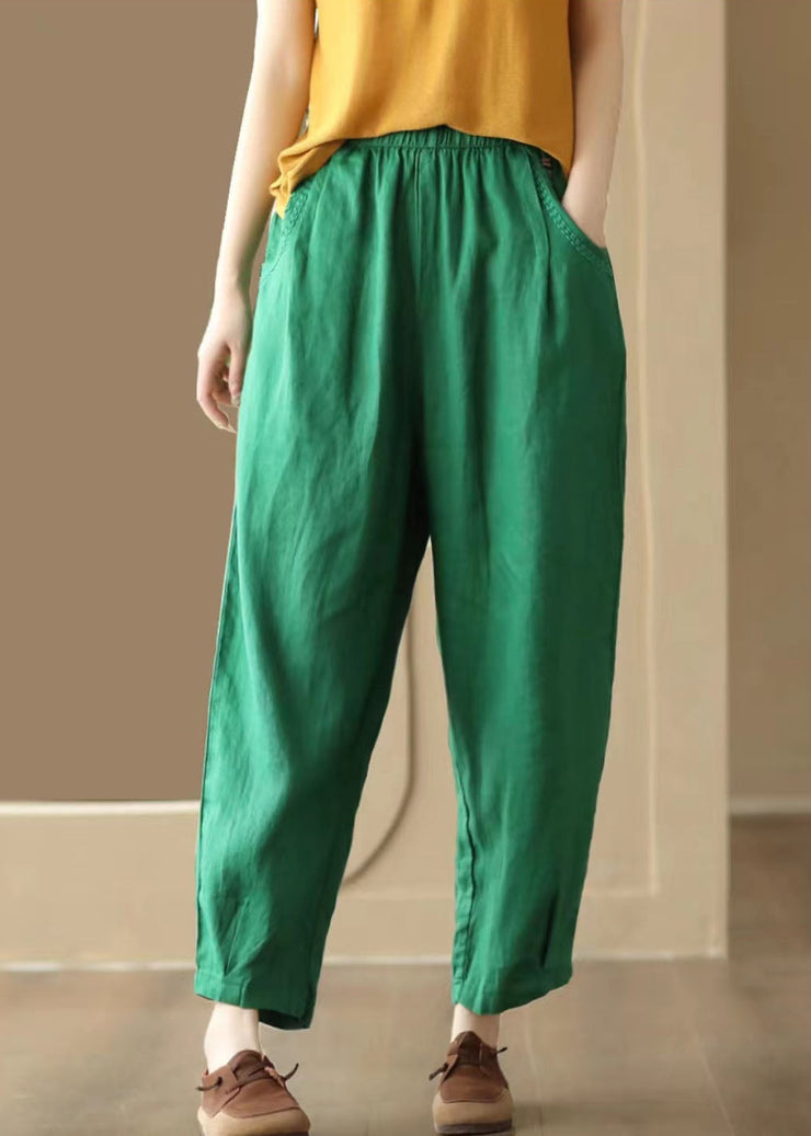 Italian Yellow Pockets Elastic Waist Linen Pants Summer