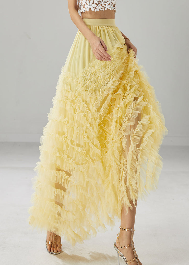 Italian Yellow Ruffled Exra Large Hem Tulle Skirts Fall