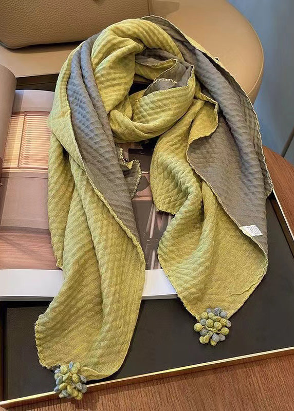 Italian Yellow Tasseled Patchwork Cozy Cotton Scarf