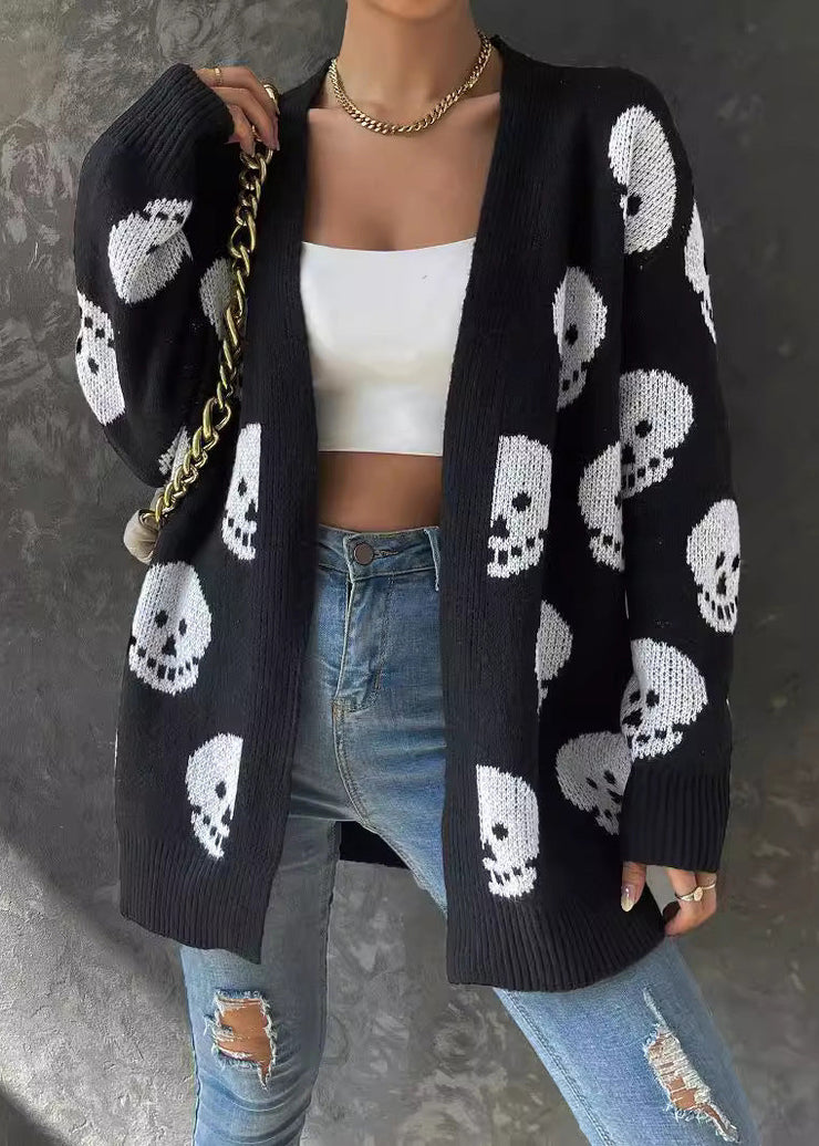 Jacquard Black V Neck Cozy Knit Cardigans Long Sleeve