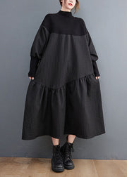 Jacquard Brown Turtleneck Knit Patchwork Long Dress Fall