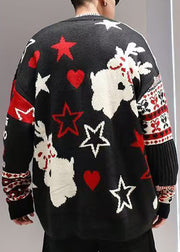 Jacquard Red Original Design Thick Cotton Knit Men Sweater Winter