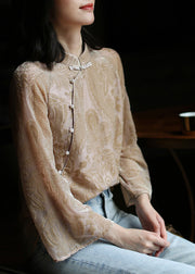 Jacquard Stand Collar Button Velour Shirt Spring