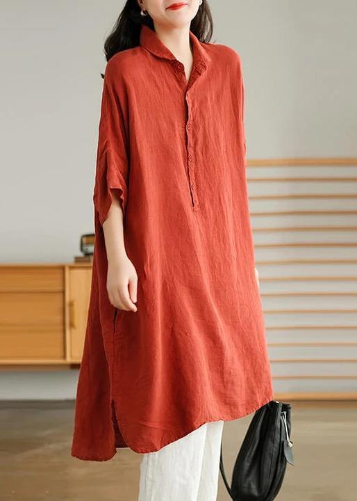 Jade dark green-snowflake Linen Women Casual Linen Shirt Dress