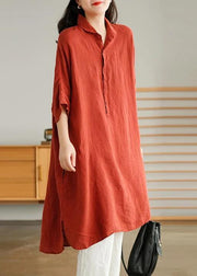 Jade blue-snowflake Linen Women Casual Linen Shirt Dress