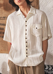 Japanese Casual Coffee Button Short Sleeved Shirt For Men