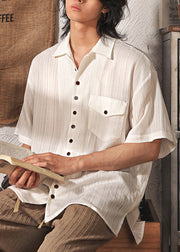 Japanese Casual Coffee Button Short Sleeved Shirt For Men