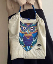 Japanese Style Embroidered Owl Large Capacity Shopping Bag 2024