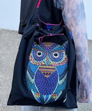 Japanese Style Embroidered Owl Large Capacity Shopping Bag 2024