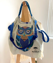 Japanese Style Embroidered Owl Large Capacity Shopping Bag 2024