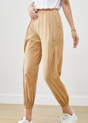 Khaki Cotton Pants Trousers Elastic Waist Pockets Fall