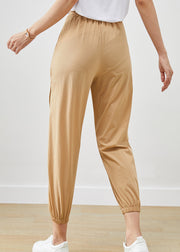 Khaki Cotton Pants Trousers Elastic Waist Pockets Fall