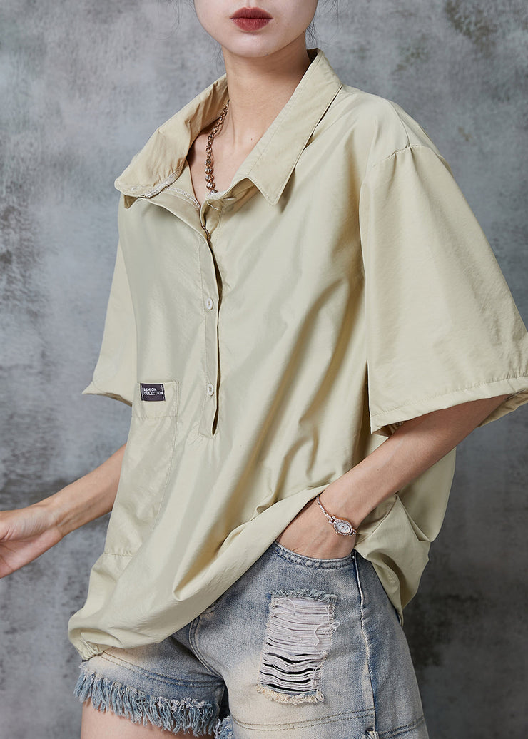 Khaki Cotton Pullover Streetwear Oversized Drawstring Summer