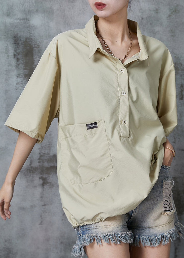 Khaki Cotton Pullover Streetwear Oversized Drawstring Summer