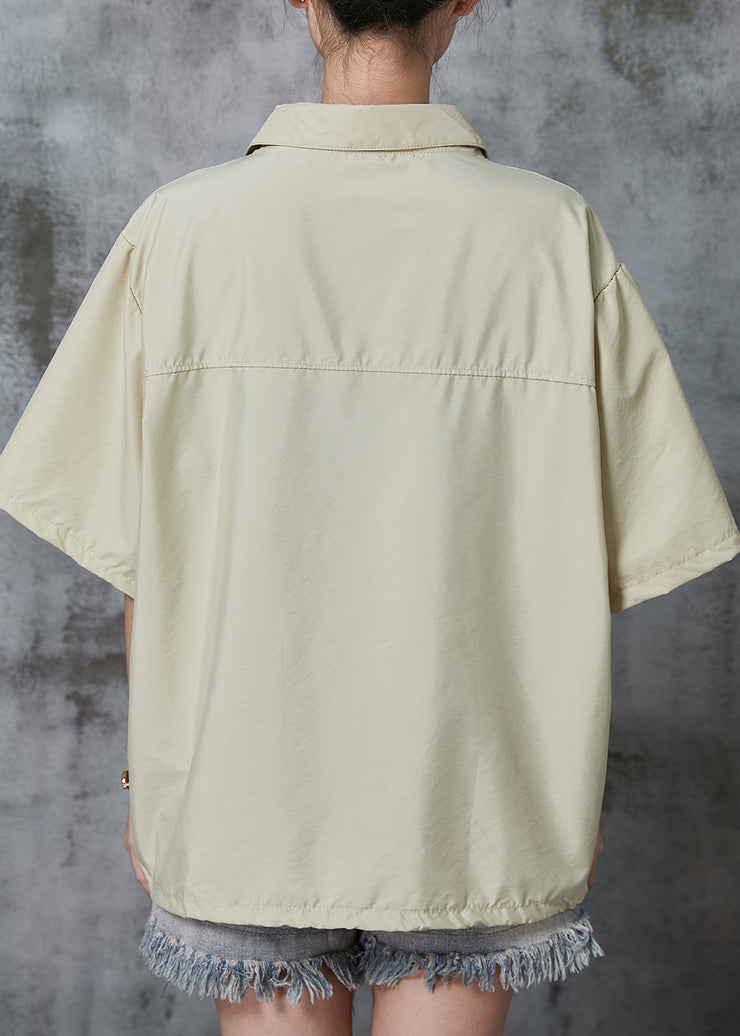 Khaki Cotton Pullover Streetwear Oversized Drawstring Summer