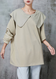 Khaki Cotton Shirt Tops Oversized Bow Spring