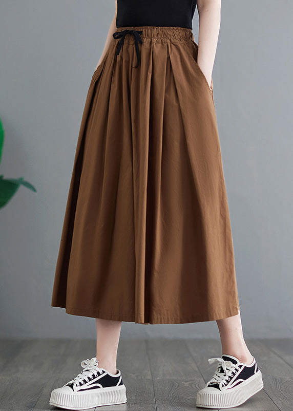 Khaki Elastic Waist Solid Wide Leg Pants