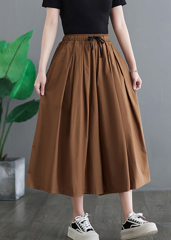 Khaki Elastic Waist Solid Wide Leg Pants