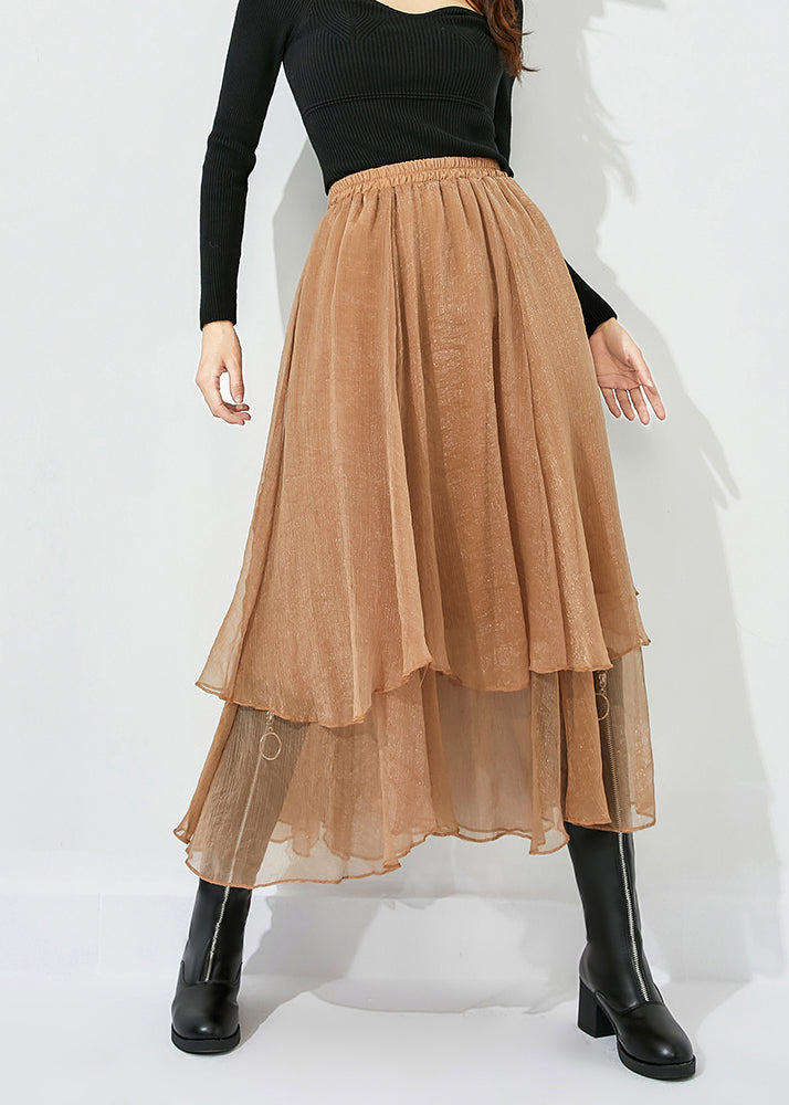 Khaki Layered Tulle A Line Skirts Exra Large Hem Oversized Summer