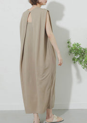 Khaki O-Neck Solid Maxi Dress Summer