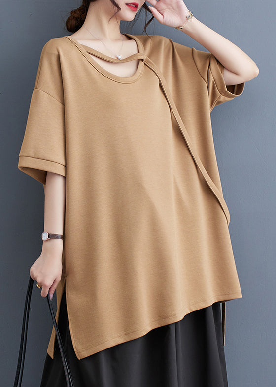 Khaki Original Design Cotton Tanks Oversized Side Open Summer