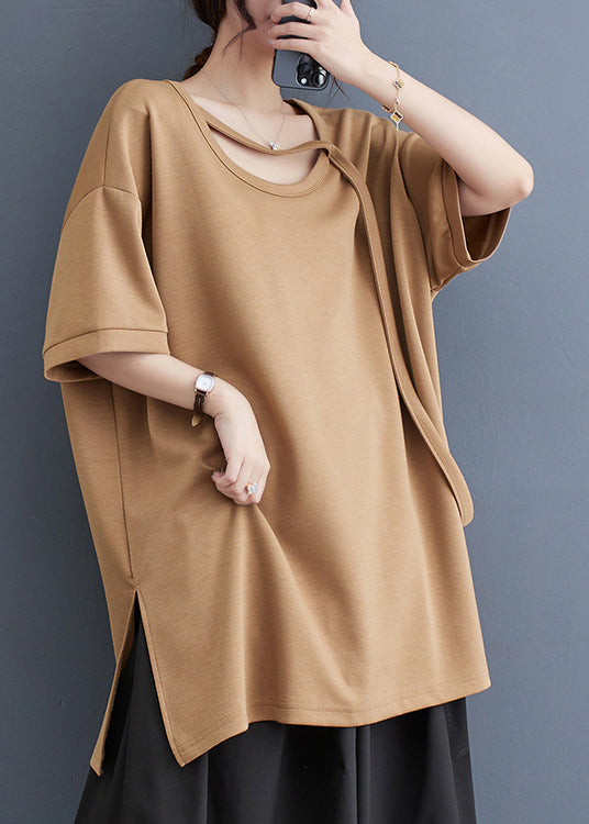 Khaki Original Design Cotton Tanks Oversized Side Open Summer