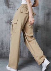 Khaki Oversized Cotton Pants Drawstring Pockets Summer