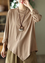 Khaki Oversized Cotton Shirt Top Asymmetrical Design Spring